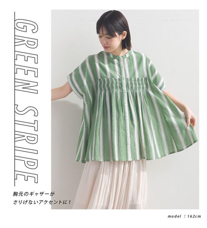 日本 OMNES - 100%印度棉 皺摺傘狀短袖襯衫-白