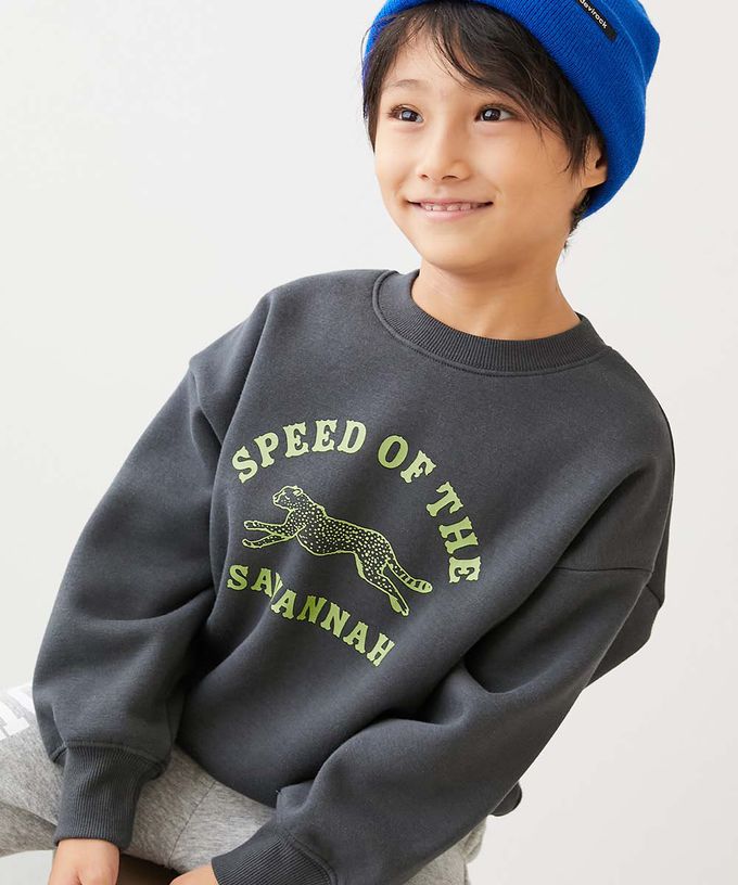 日本 devirock - 裏起毛動物印花大學T-狐狸-灰白