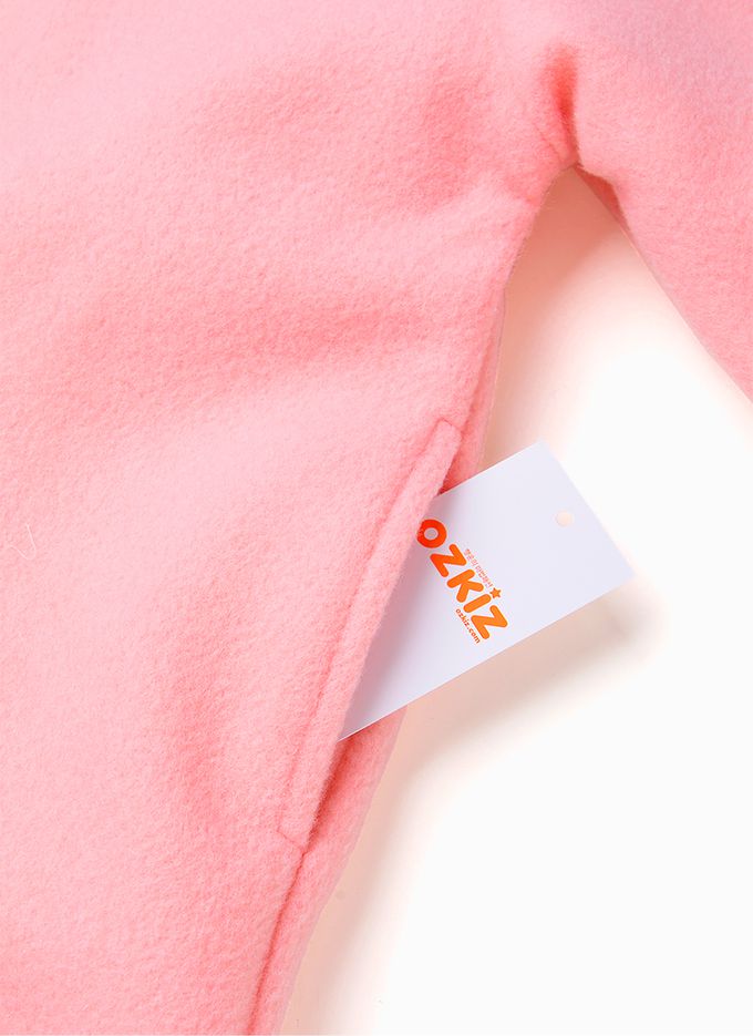 韓國 OZKIZ - 質感花型翻領長版大衣外套-粉