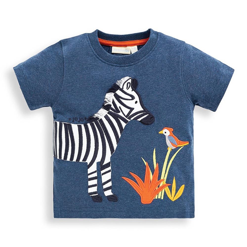 英國 JoJo Maman BeBe - 超優質嬰幼兒/兒童100％純棉短袖上衣/T-shirt/動物T-斑馬&鳥