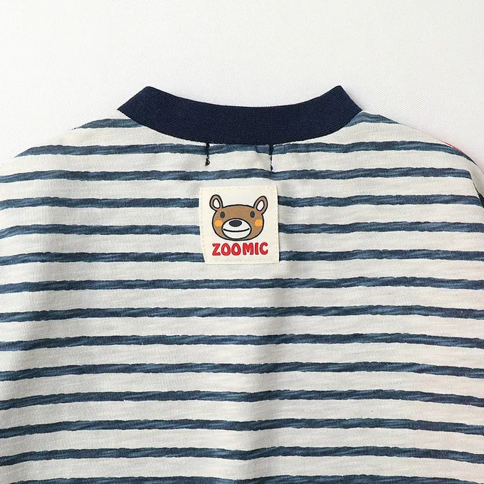 日本 ZOOLAND - 春季拼接風長袖上衣-撞色小熊-海軍藍