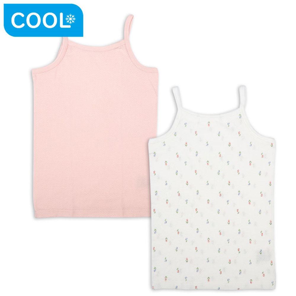 網眼細肩帶背心2件組-前後皆可穿 鬱金香-粉紅色