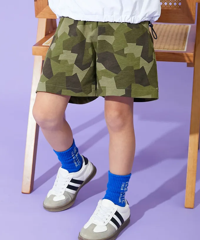 日本 devirock - 夏日印花純棉寬版短褲-BUZZ-黑