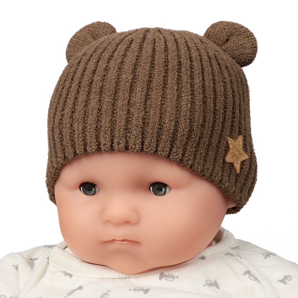 嬰幼兒小耳朵針織帽絨毛紗線-咖啡色