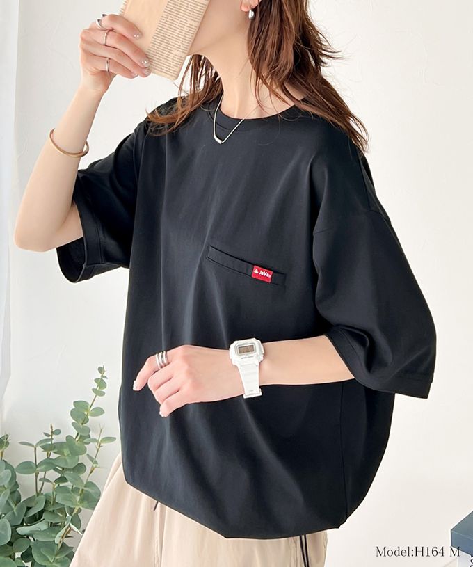 日本 Classical Elf - 純棉光澤感率性紅標抽繩T恤-黑