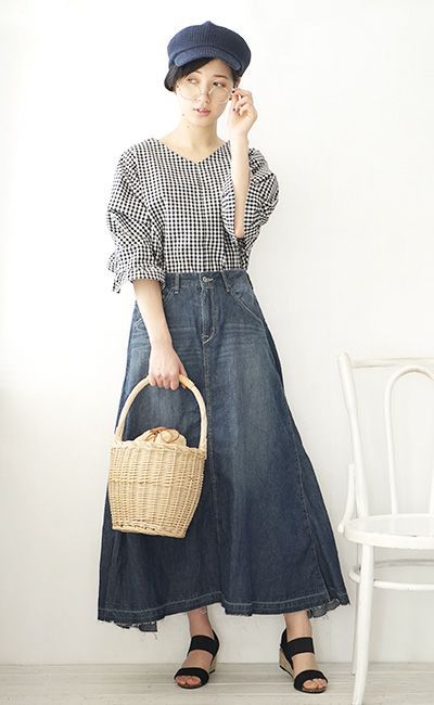 日本 zootie - 百搭輕盈丹寧修身長裙-靛藍