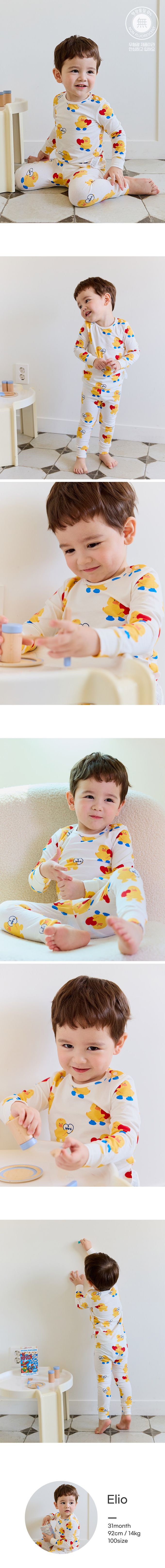 韓國 Cordi-i - 無螢光棉薄款彈性長袖家居服-愛心黃鴨-象牙白