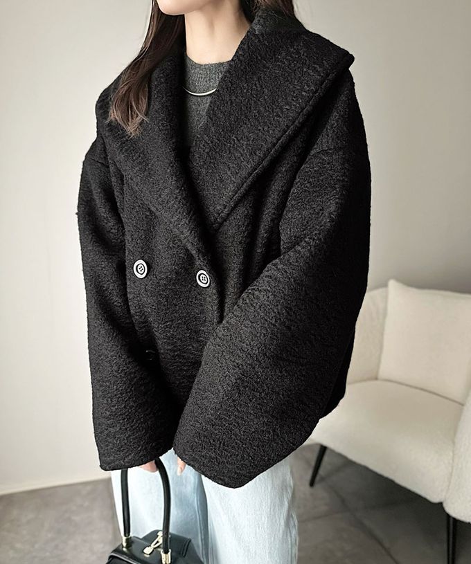 日本 Classical Elf - 注目大翻領優雅毛呢感大衣外套-淺摩卡