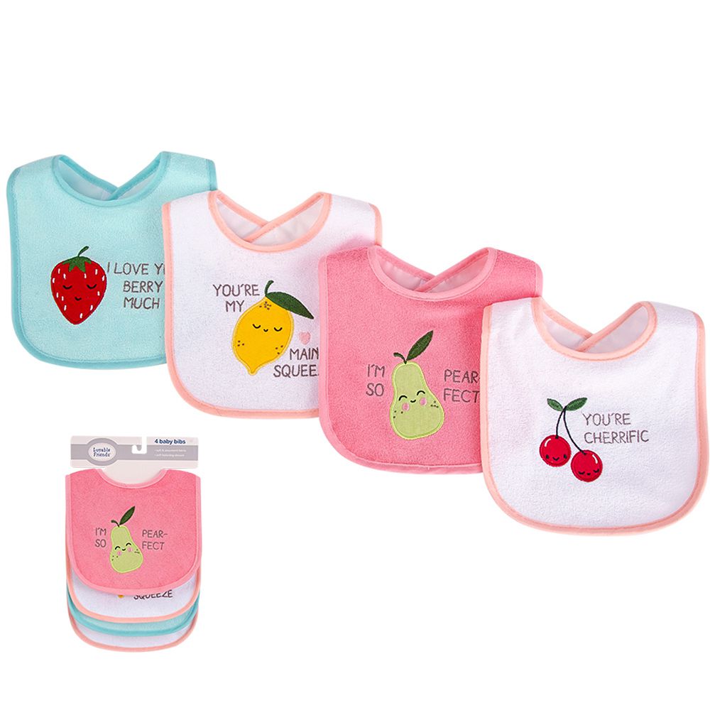 美國 Luvable Friends - 甜蜜寶貝嬰幼兒口水巾圍兜4入組(上層棉質吸水/底層防水)-粉色酪梨