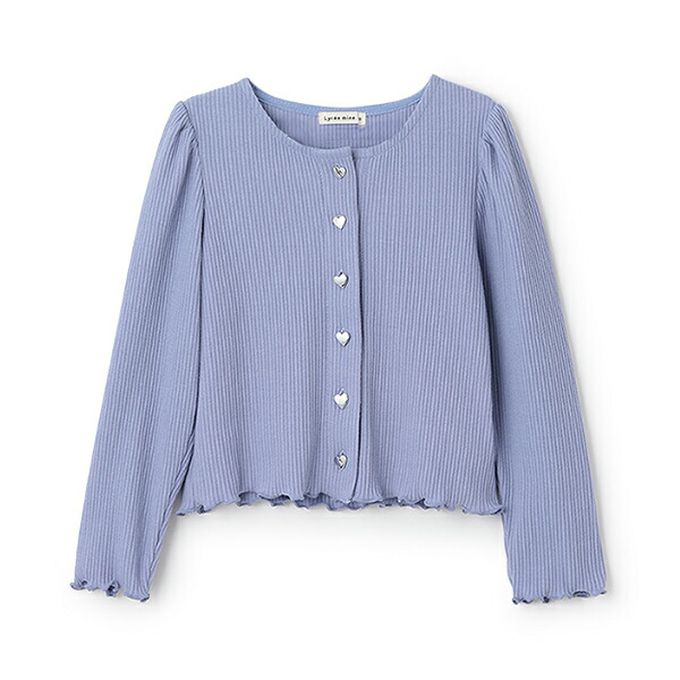 日本 Lycee mine - 愛心鈕扣羅紋針織薄外套-薄荷綠