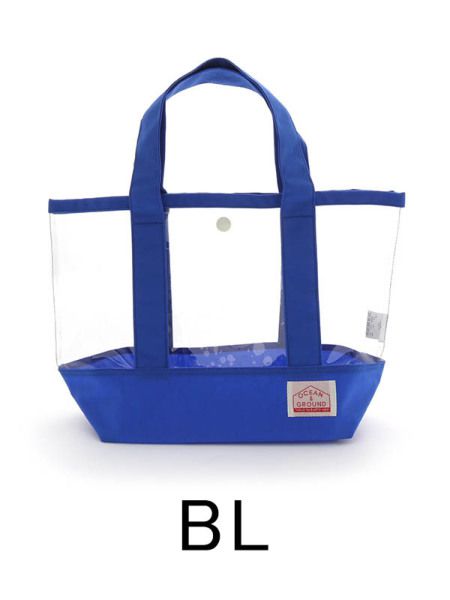 日本 OCEAN&GROUND - 透明PVC防水手提袋-全透明X純色-藍綠 GR (38x26x12cm)