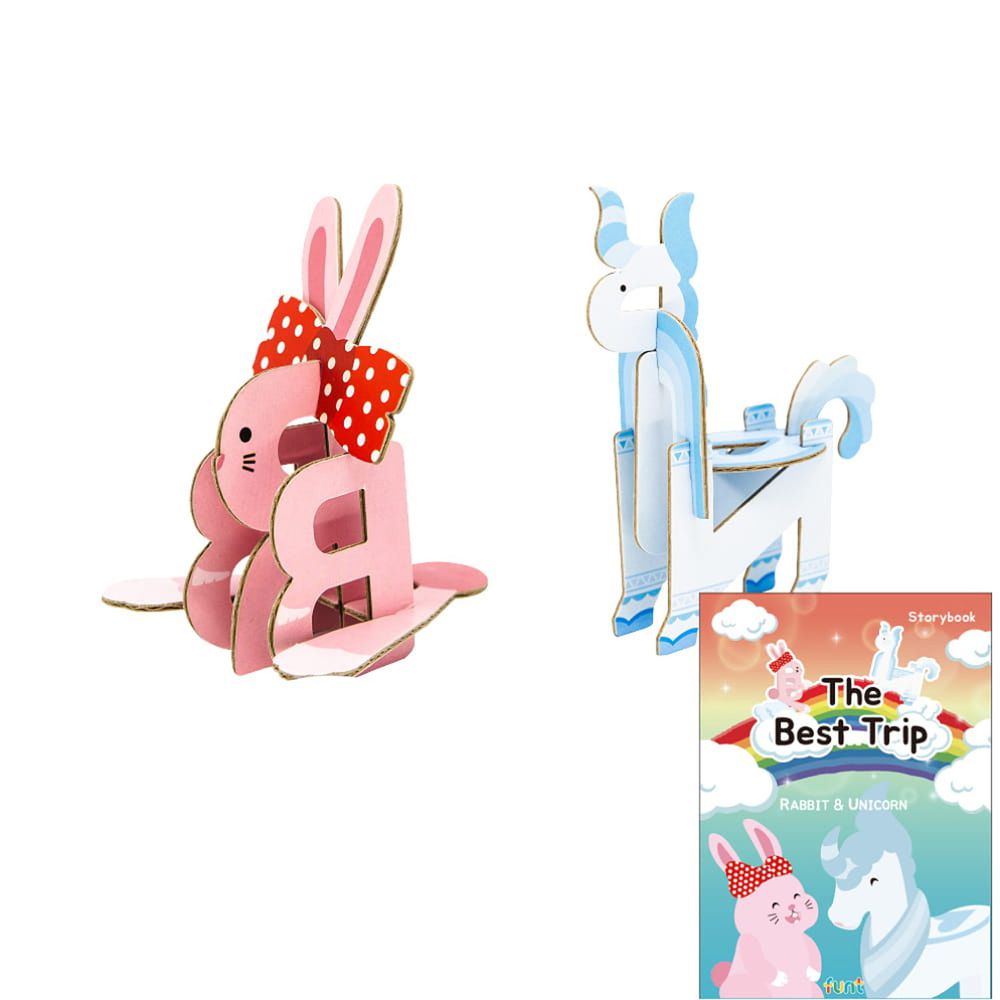 韓國Funt - 英文字母立體拼圖2入組送精美小書-兔子+獨角獸