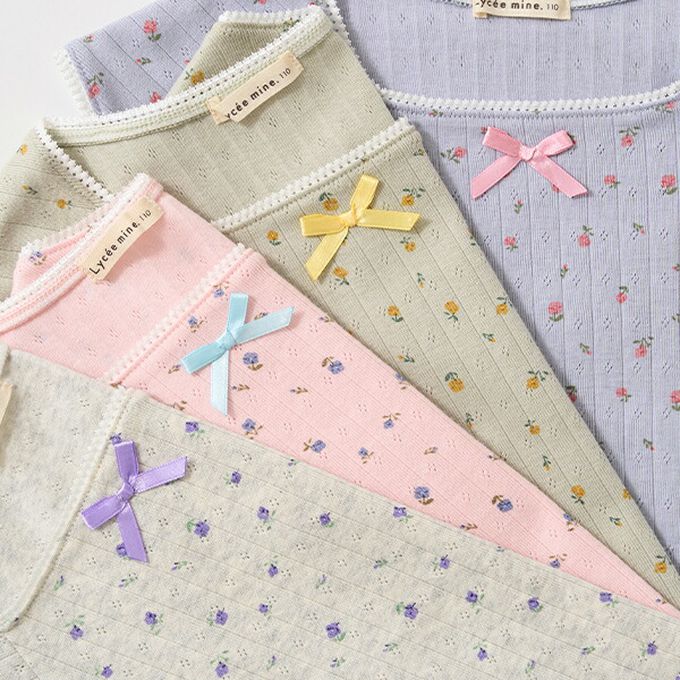 日本 Lycee mine - 100%棉 印花蕾絲滾邊短袖上衣-粉紅