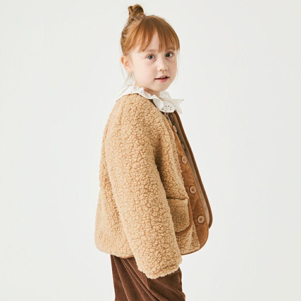 日本 evercloset - 泰迪熊溫暖蓬鬆鈕扣外套-粉紅