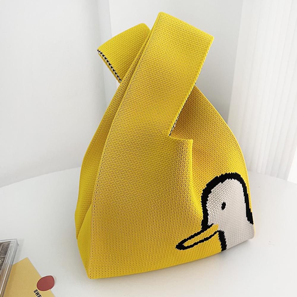輕便休閒針織手拿包/手提包-小鴨子-黃色 (20x35cm)