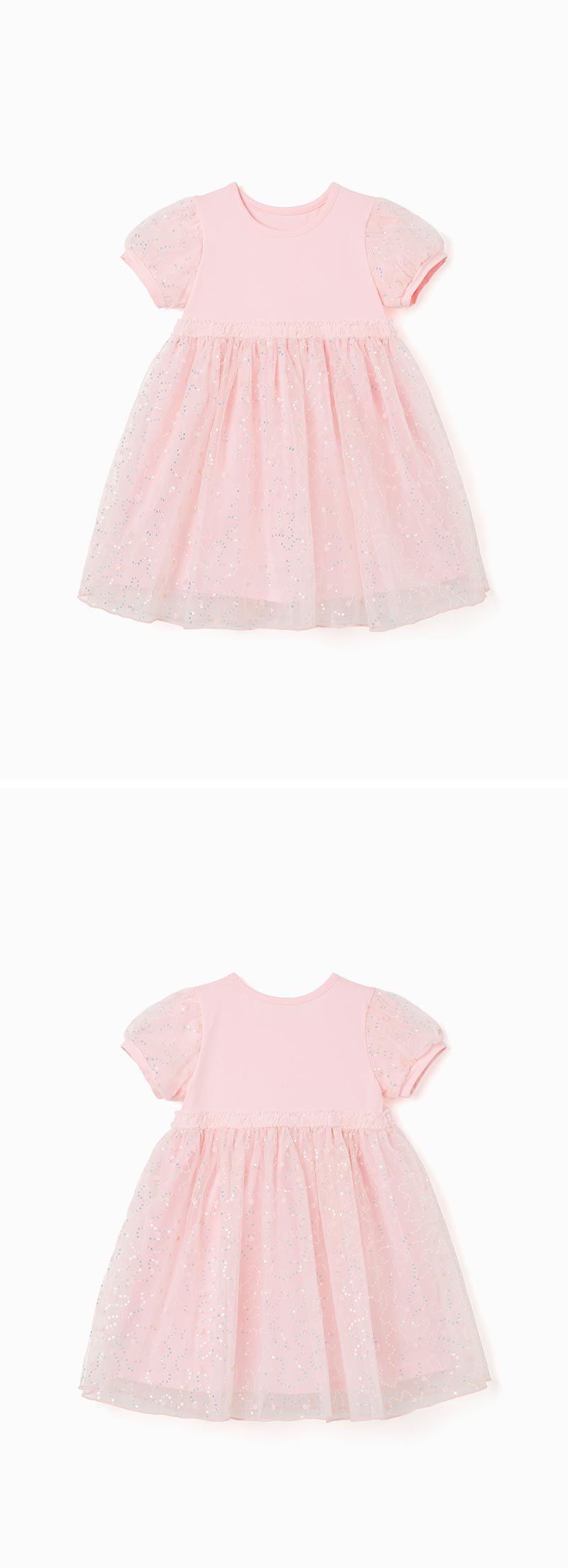 韓國 OZKIZ - 公主亮片網紗拼接洋裝-淡粉