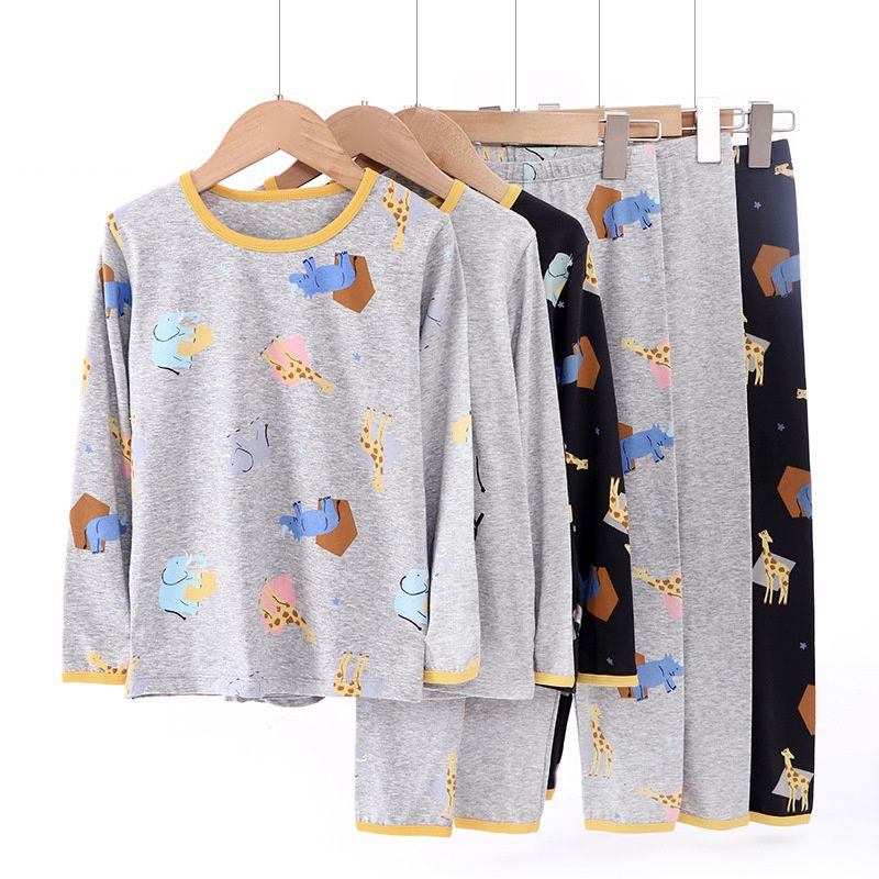 MAMDADKIDS - 萊卡棉長袖家居服套裝-非洲動物-灰色