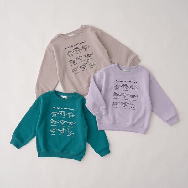 日本 b-ROOM - 裏起毛男孩印花長袖大學T-恐龍-淺紫