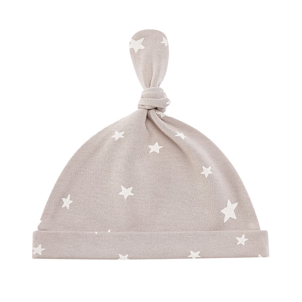 2入-寶寶帽子 嬰兒胎帽 可愛打結帽 嬰兒帽-卡其星星+隨機1入 (20*30cm)