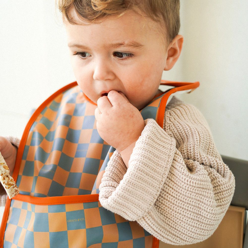 丹麥 GRECH & CO. - 防水圍兜-粉棕條紋 (適用於6個月以上)