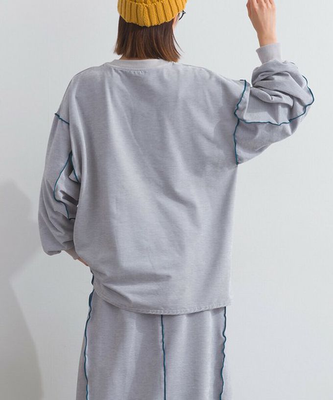 日本 Lupilien - 木耳縫線休閒絨面長袖上衣-煙燻粉