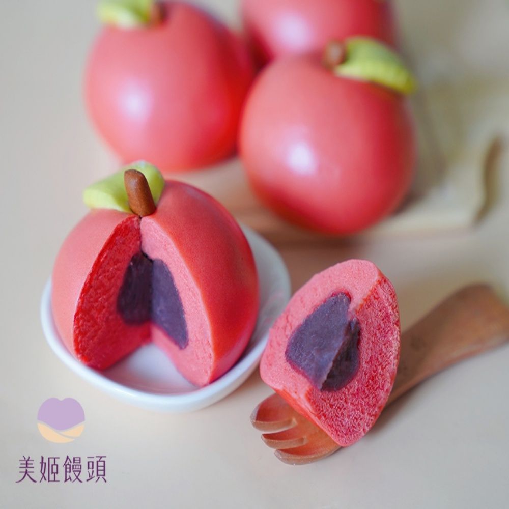 美姬饅頭 - 享平安蘋果造型紅豆包-6入-50g/顆-6入-50g/顆