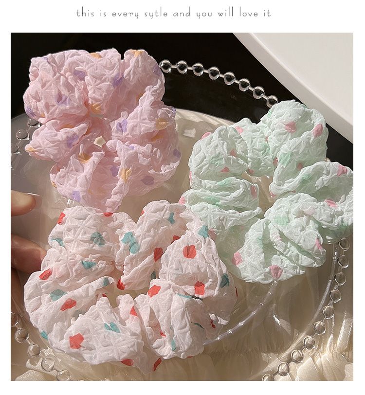 皺摺感小清新布藝大腸圈/髮圈-圓點-白色