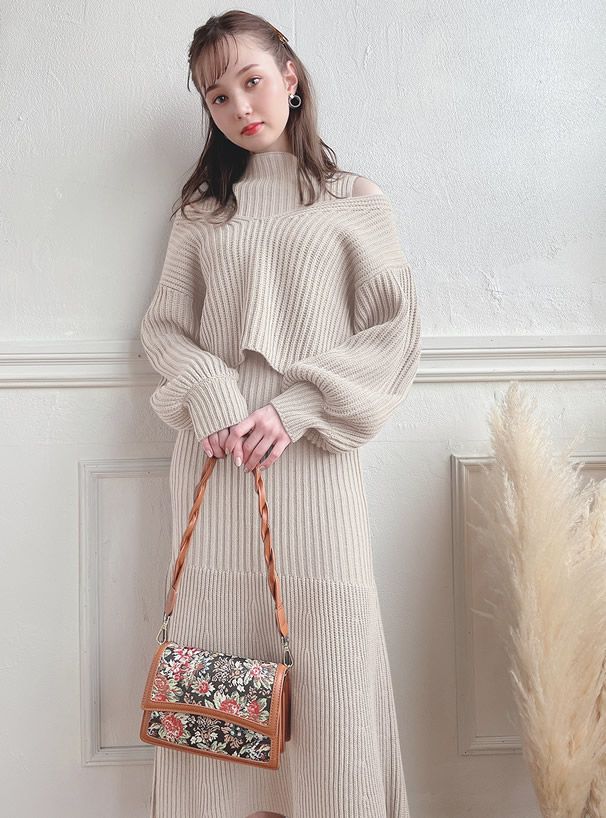 日本 GRL - 挖肩設計針織毛衣X針織魚尾長裙兩件組套裝-藍