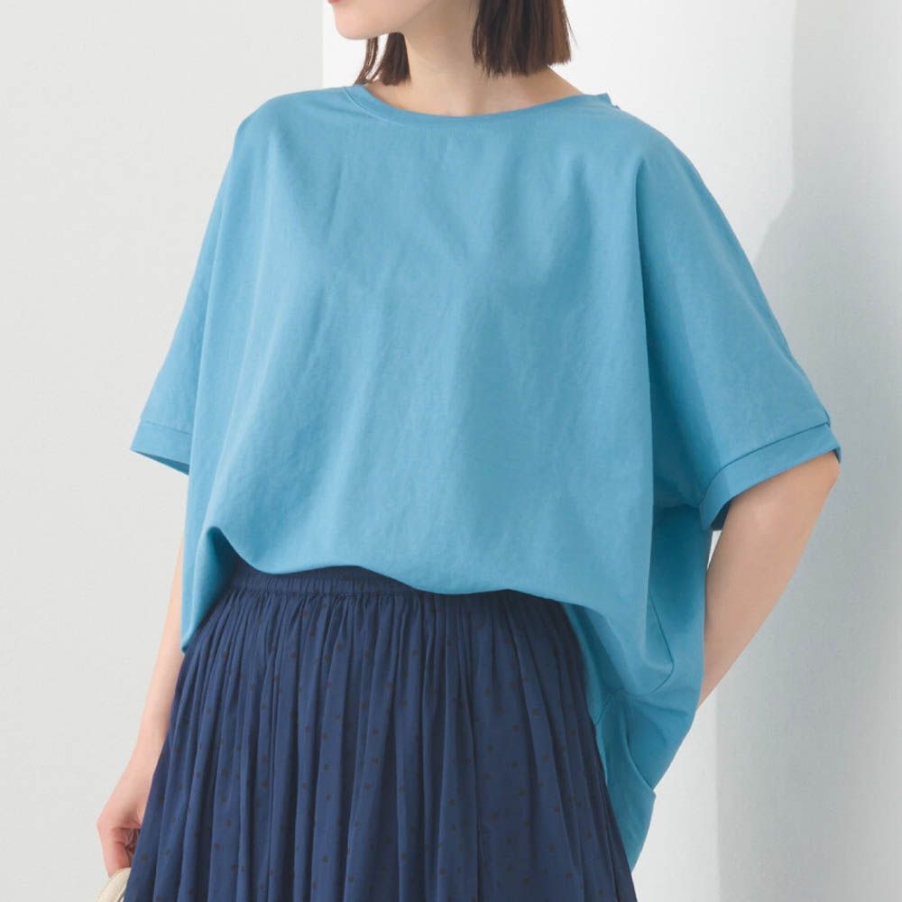 接觸冷感 嫘縈休閒廓形短袖上衣-水藍