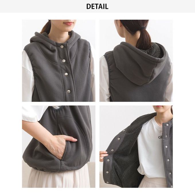 日本 OMNES - 裏起毛保暖短版運動風連帽背心-深灰