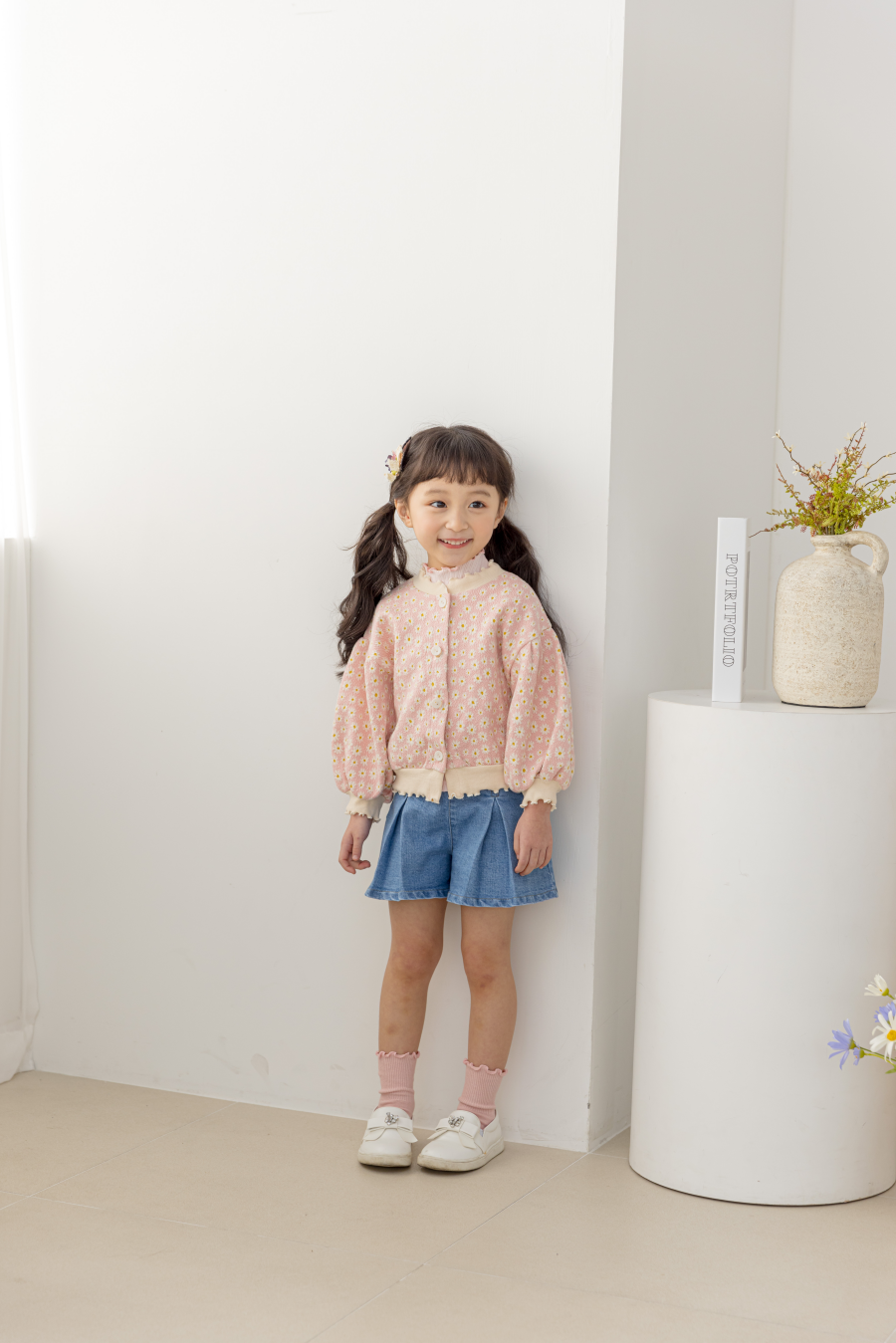 韓國 Orange Mom - 小雛菊泡泡袖針織外套-粉紅