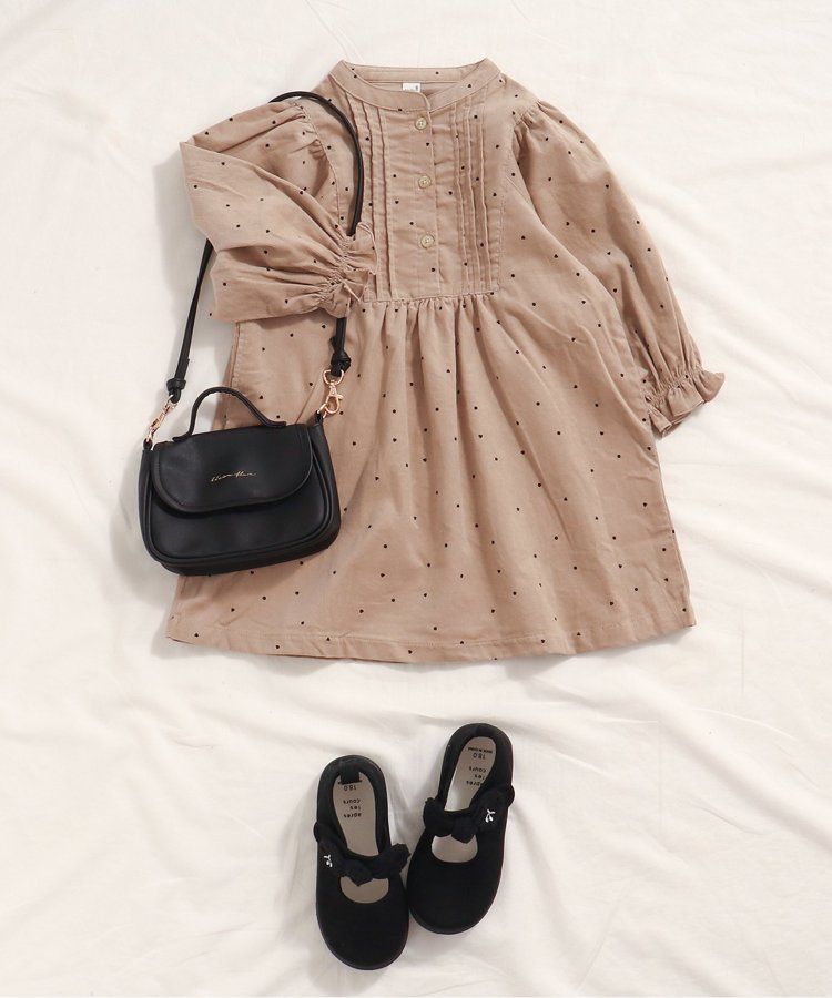 日本 apres les cours - 襯衫領微甜束口長袖洋裝-碎花-海軍藍