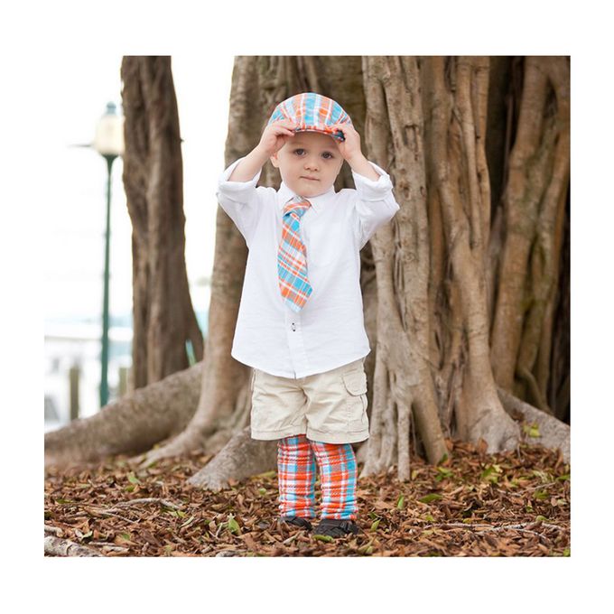 美國 juDanzy - 紳士寶寶禮盒三件組-藍橘格紋款 (1-3Y)