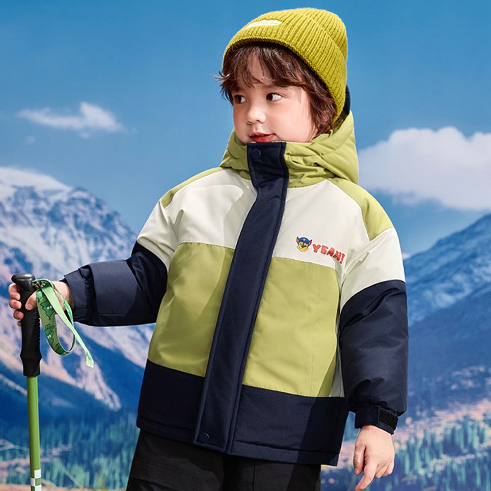 卡通汪汪隊加厚鋪棉連帽外套-卡通人物阿奇-拼色黃綠