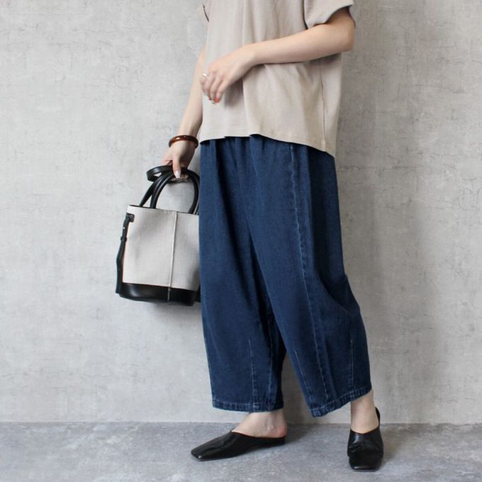 日本女裝代購 - [熱銷款] 超藏肉休閒錐形美腿褲-丹寧-條紋藍