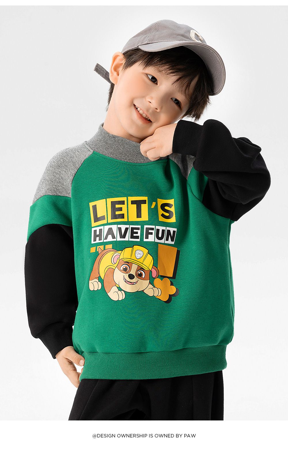 卡通汪汪隊加絨半高領長袖套裝-卡通人物阿奇-灰色