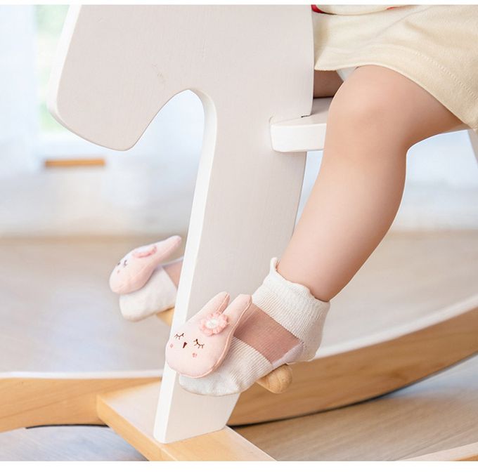 JoyNa - 2雙入-春夏薄棉透膚寶寶襪 立體公仔襪子-小熊+隨機1雙