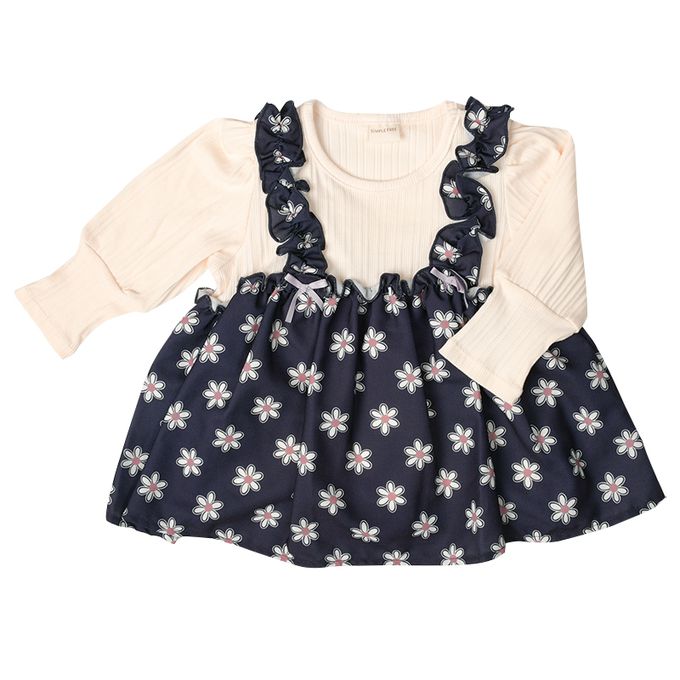 akachan honpo - 長袖假兩件T恤-深藍色