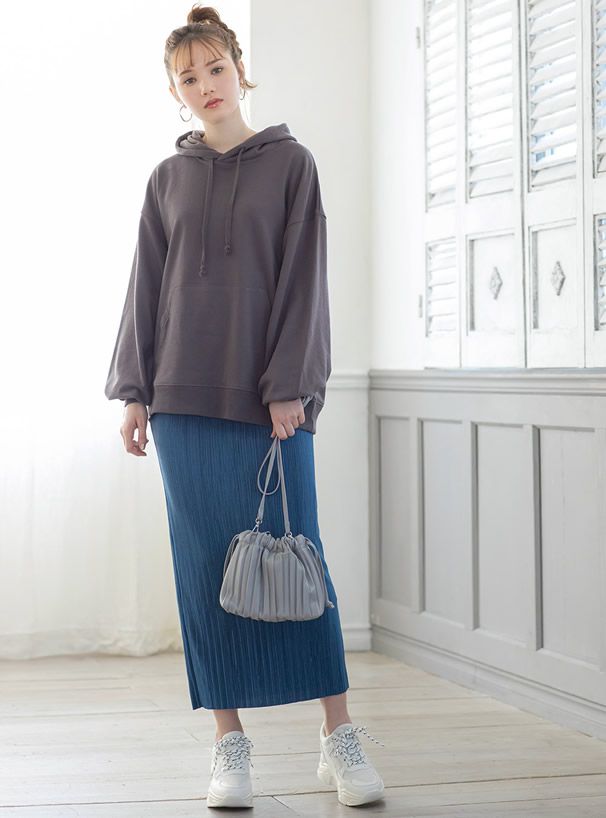 日本 GRL - 2way 百褶束口金屬鏈側背包-白 (17x22x5.5cm)