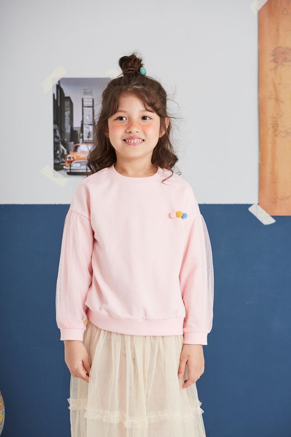 麗嬰房 Little moni - 圓領毛球造型上衣-粉紅