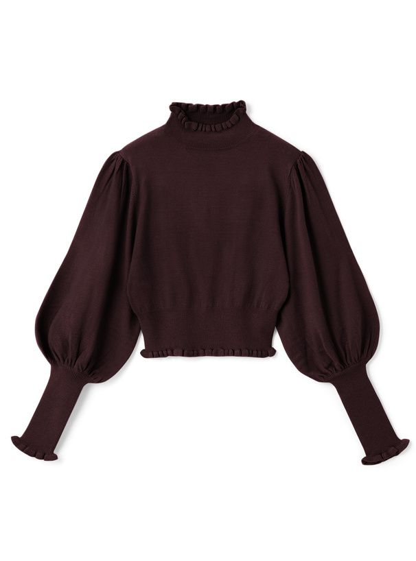 日本 GRL - 歐風立領澎澎袖針織上衣-象牙杏