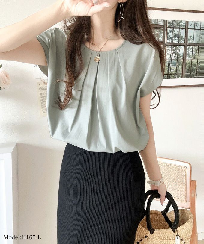 日本 Classical Elf - 接觸涼感 柔美皺摺法式袖上衣-黑