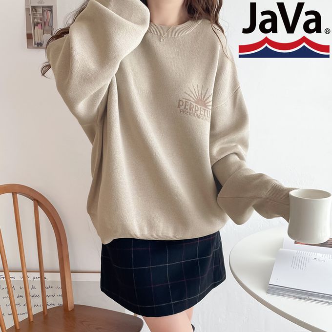 日本 Classical Elf - Java 4WAY印花厚磅針織上衣-左胸棕色LOGO-杏