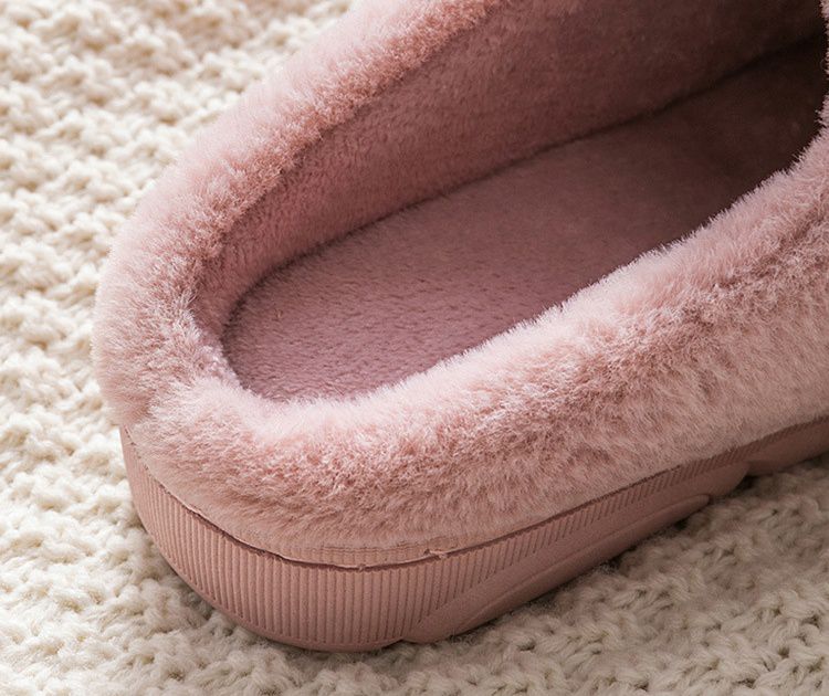 毛毛保暖室內拖鞋-大耳朵兔子-淡粉色
