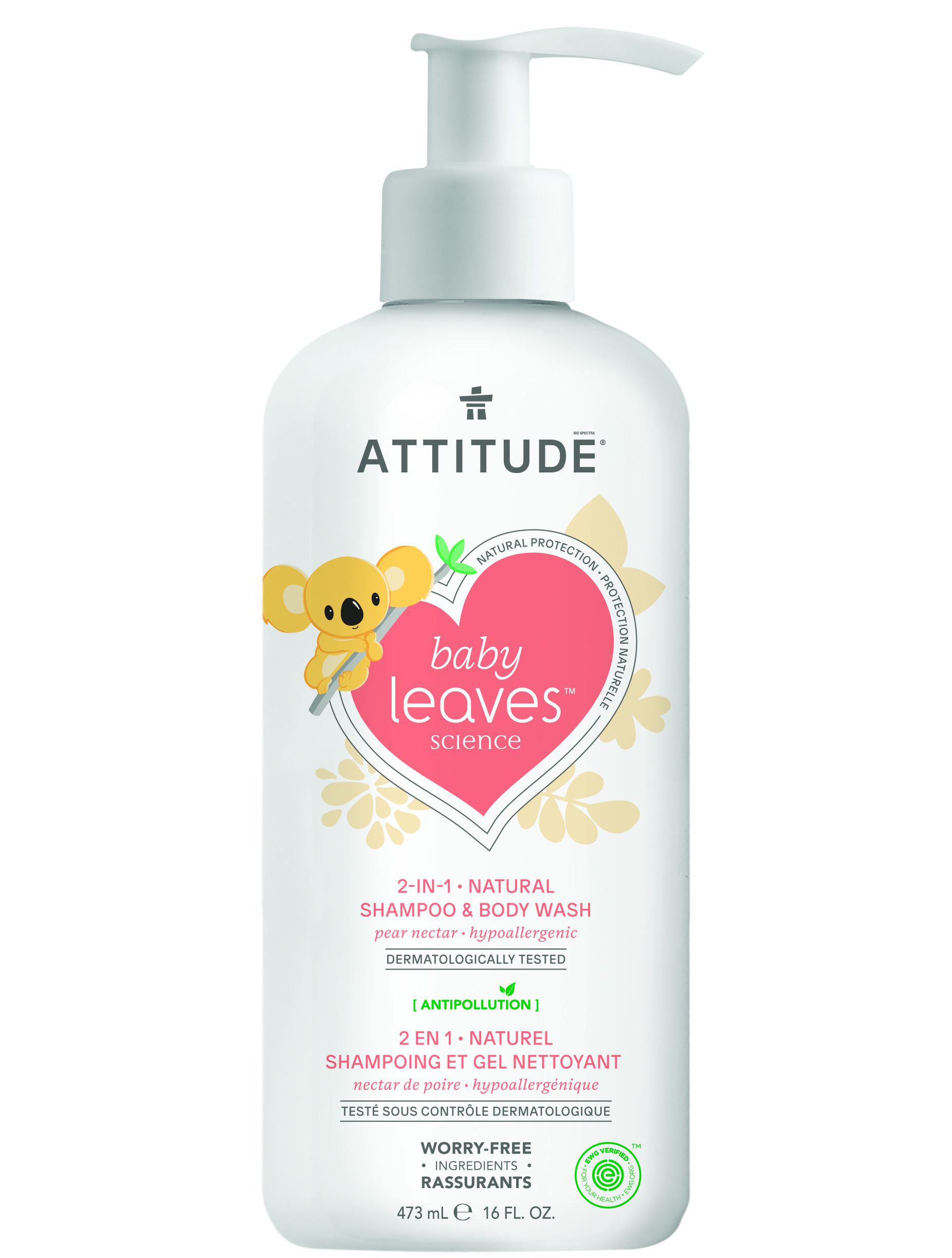 加拿大 ATTITUDE 艾特優 - 嬰幼兒2合1洗髮沐浴露-梨花蜜-473ml