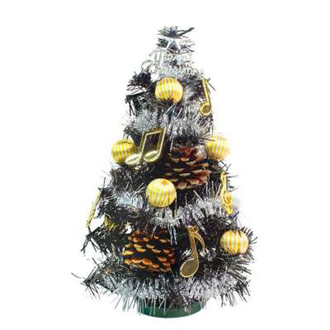 MODACore 摩達客 - 摩達客★台灣製迷你1呎/1尺(30cm)時尚銀彩音符系裝飾黑色聖誕樹+LED20燈銅線燈(暖白光/USB電池兩用充電)免組裝/本島免運費