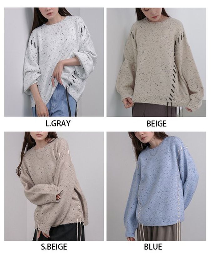 日本 Bab - 可可碎片感率性縫線針織上衣-卡其