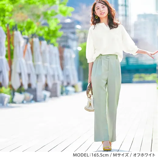 日本 BELLUNA - 接觸冷感 小V領七分袖上衣-杏