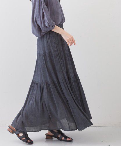 日本 Bou Jeloud - 細緻楊柳層次飄逸長裙-橄欖綠