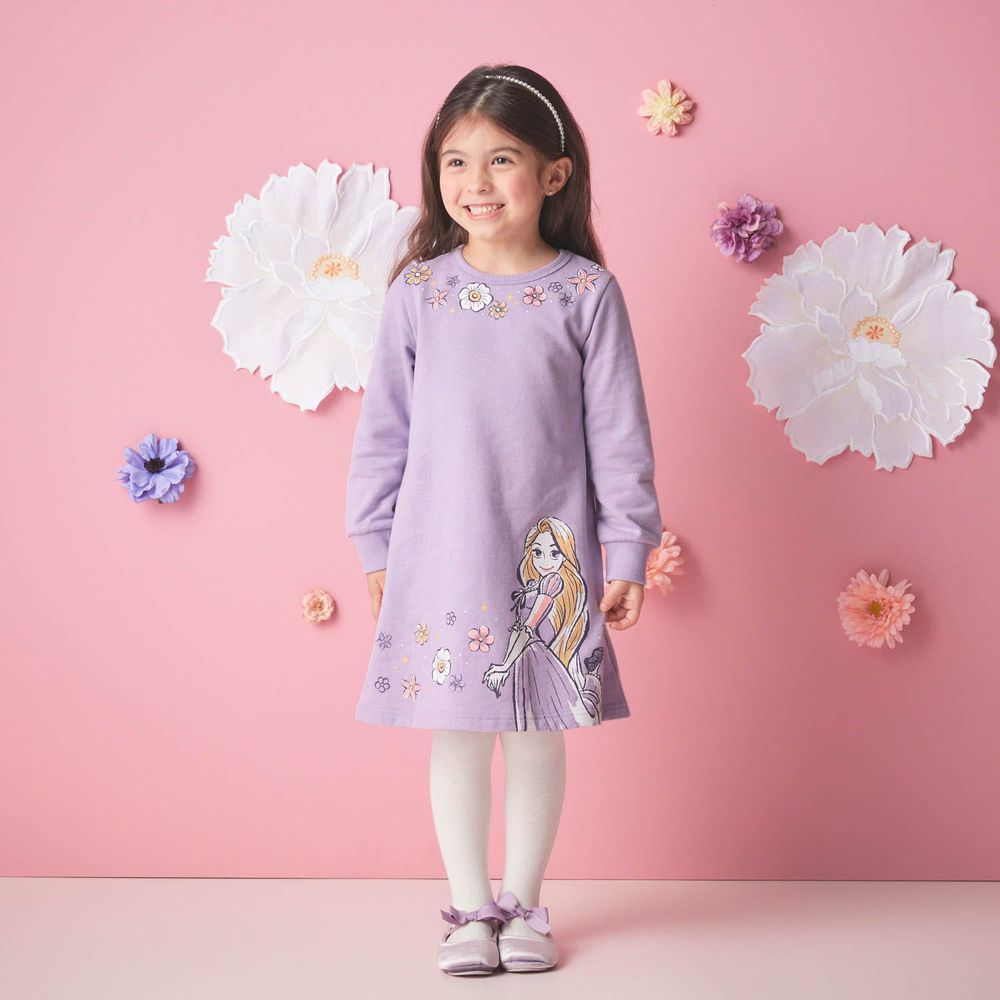 日本千趣會 - 聯名款 甜美公主印花裏毛長袖洋裝-薰衣紫